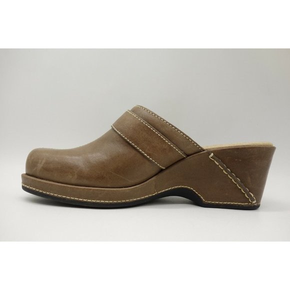 Clarks Artisan Brown Leather Split Toe Slide Heel Mules Shoes Women's 7.5 M - Picture 5 of 11